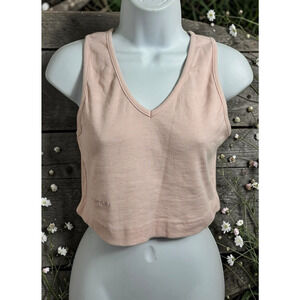 Re_Styld By Missguided Pink Ribbed Crop Tank Top Women's Sz 10 V-Neck Stretch